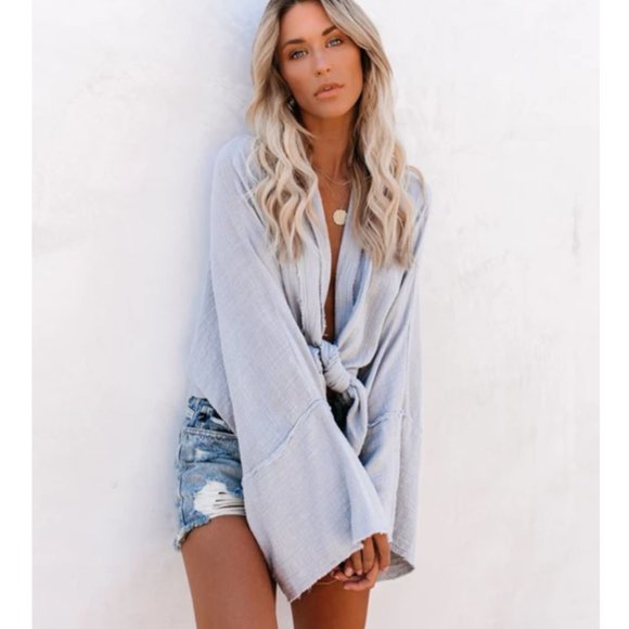 SOLICE Tie Front Beach Blouse - Picture 16 of 16